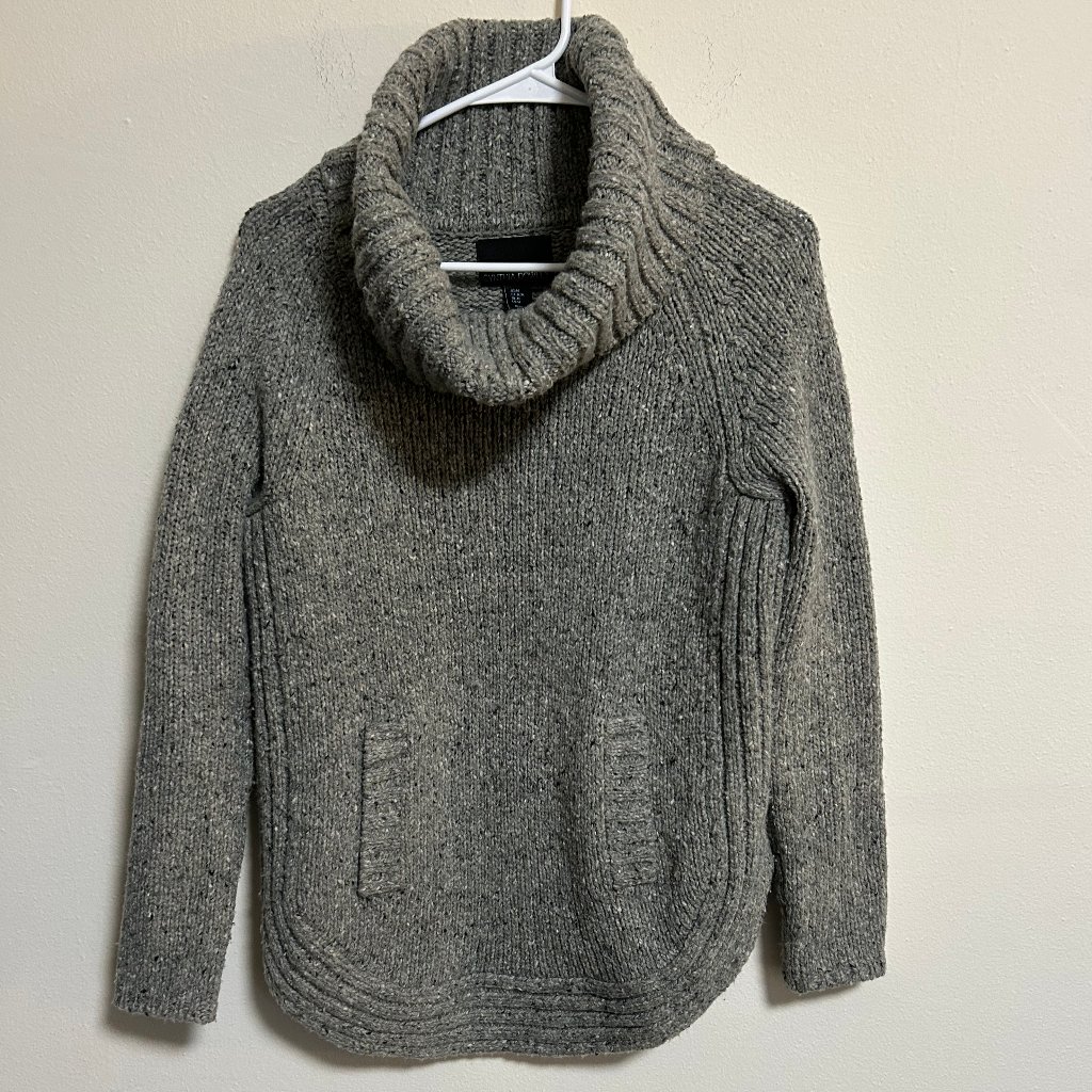 Cynthia Rowley Chunky Grey Rib Cowl Neck Wool Blend Sweater Oversized Sz M Euc